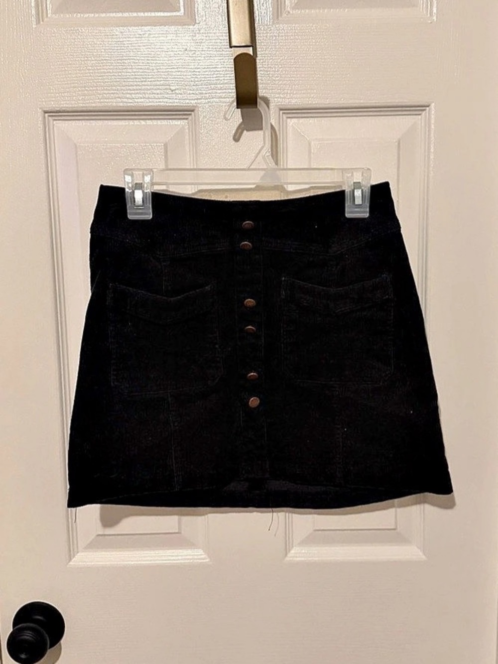 Living Doll  Corduroy Button-Front Mini Skirt in Black Size Medium